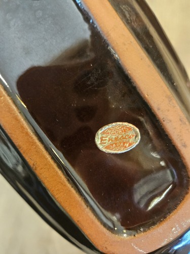 Vintage Drip Glaze Redware Pottery Planter Brown Turquoise Oblong Swirl - Picture 3 of 4