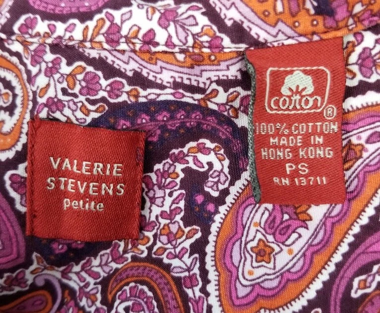 Valerie Stevens 纽扣衬衫女式小号 PS 佩斯利 3/4 袖波西米亚 — 第 4/4 张图片