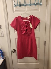 Laroque Bennet Dress Pink Bows Mini Short Sleeved Size S Womens NWT #N641