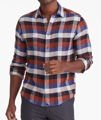 UNTUCKit Men's Large Linen Plaid Flannel Zermatt Arvine Shirt Business Casual