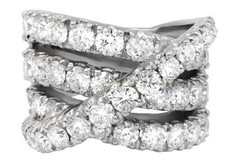 ESTATE LARGE 7.5CT DIAMOND 18K WHITE GOLD MULTI ROW CRISS CROSS ANNIVERSARY RING