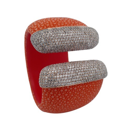 40 mm Padded Leather Tangerine 925 Silver Yellow Rhodium White Zircon