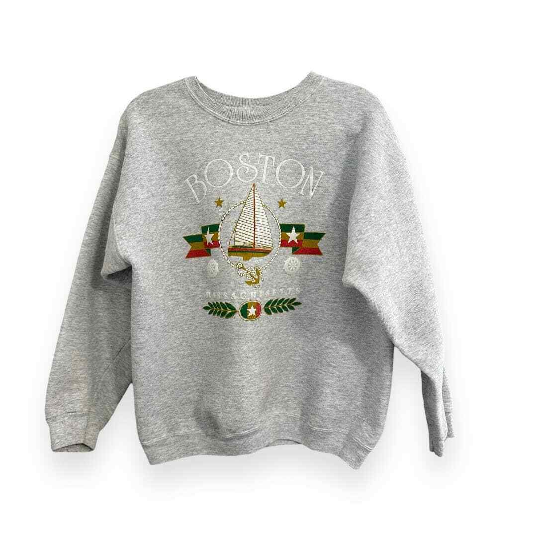 Vintage Crewneck Boston Graphic Logo Heather Grey Sweatshirt