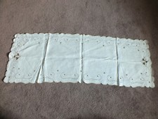 Collectible Beautiful Lace Doily Off White Ecru Machine Embroider 40 x 14" NICE