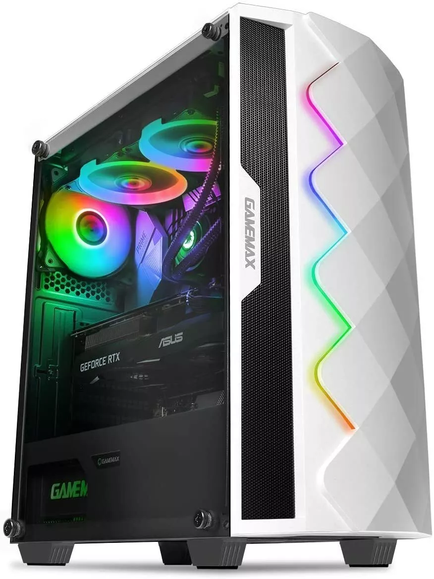 GameMax ARGB Mid Tower ATX Tempered Glass PC Computer Case - White Diamond  6931858773027