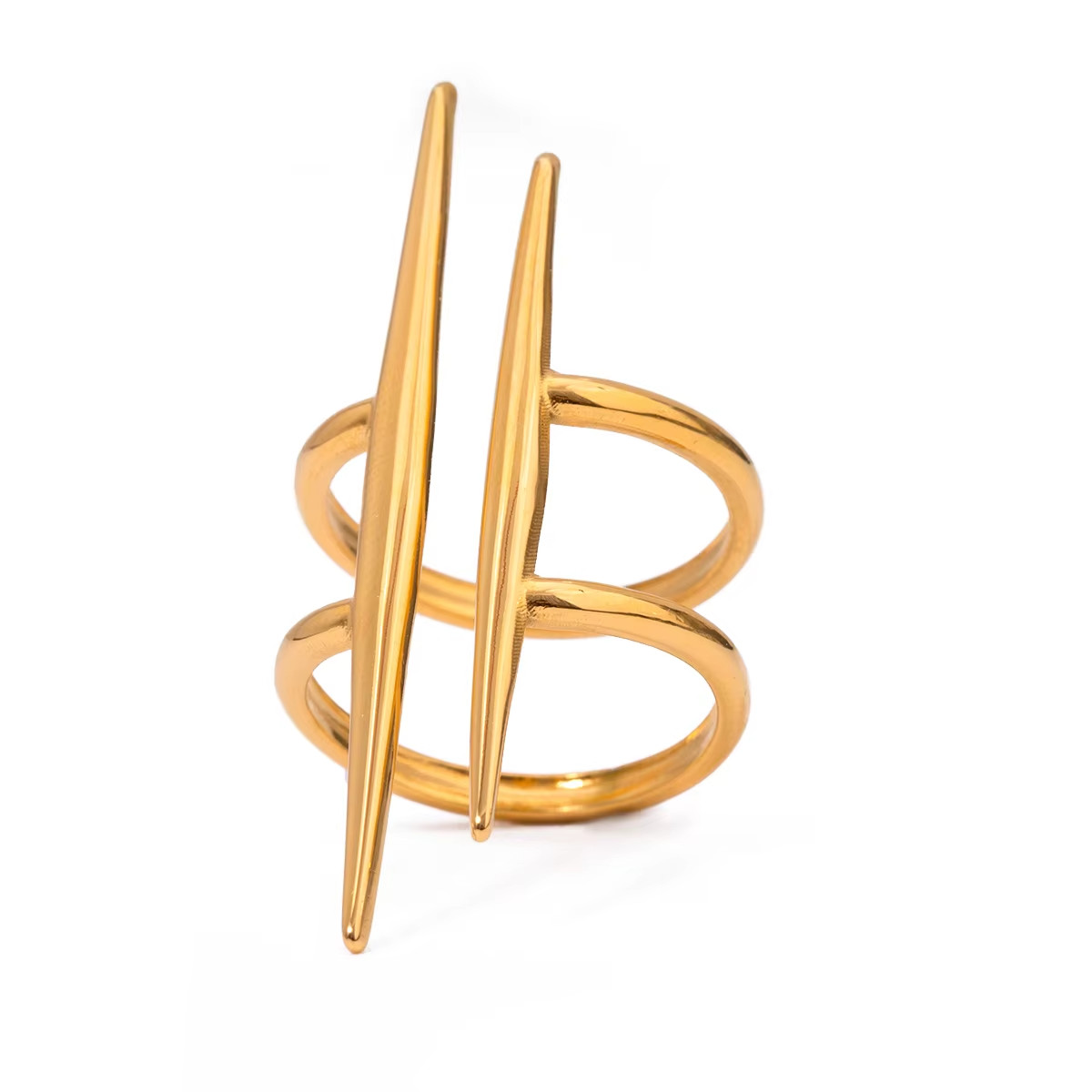 Abstract Ring Double Bar Gold Statement Contemporary Exaggerate Modern Geometric