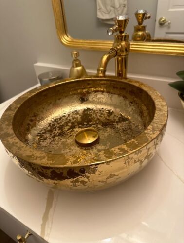 Vasca bagno lavandino lusso ceramica dipinta oro lucido vanità - Foto 4 di 5