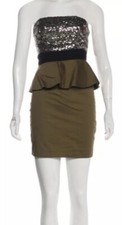NWT Alice and Olivia $495 Sequin Mini Strapless Dress Safari Green Size 6