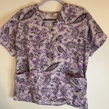 Expo Uniforms Scrub Top Medical Purple Pattern V-neck Small