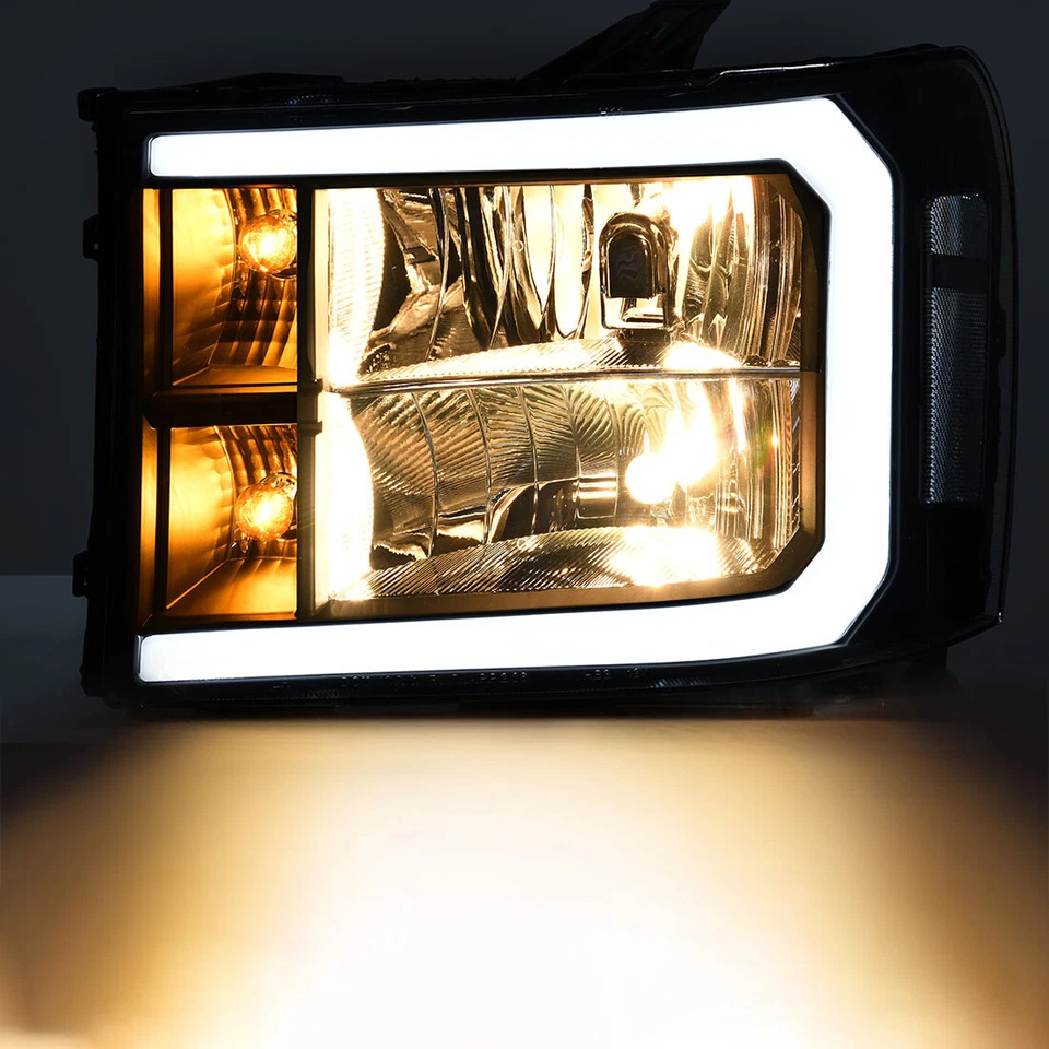 For 2007-2013 GMC Sierra 1500 2500HD 3500HD LED DRL Black Headlights Lamp Pair - Image 3 of 4