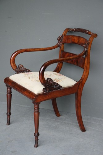 Antique Northern European Empire period armchair carved mahogany needlepoint - Picture 2 of 8