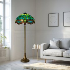 Image of 16” Green Tiffany Floor Lamp – Handmade Multicolour Stained Glass Shade