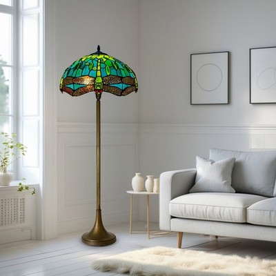 16'' grüne Tiffany Stehlampe - handgefertigter mehrfarbiger Buntglasschirm