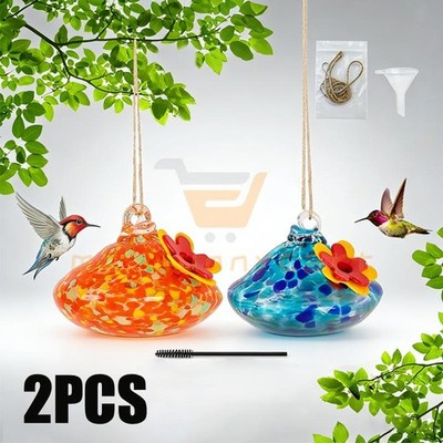 Blown Glass Hummingbird Feeder for Outdoors Hanging, Ant & Bee Resistant W