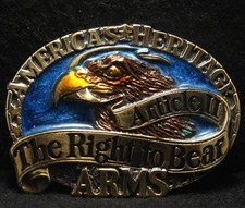 WK19145 VINTAGE 1984  THE RIGHT TO BEAR ARMS  AMERICAN HERITAGE BELT BUCKLE
