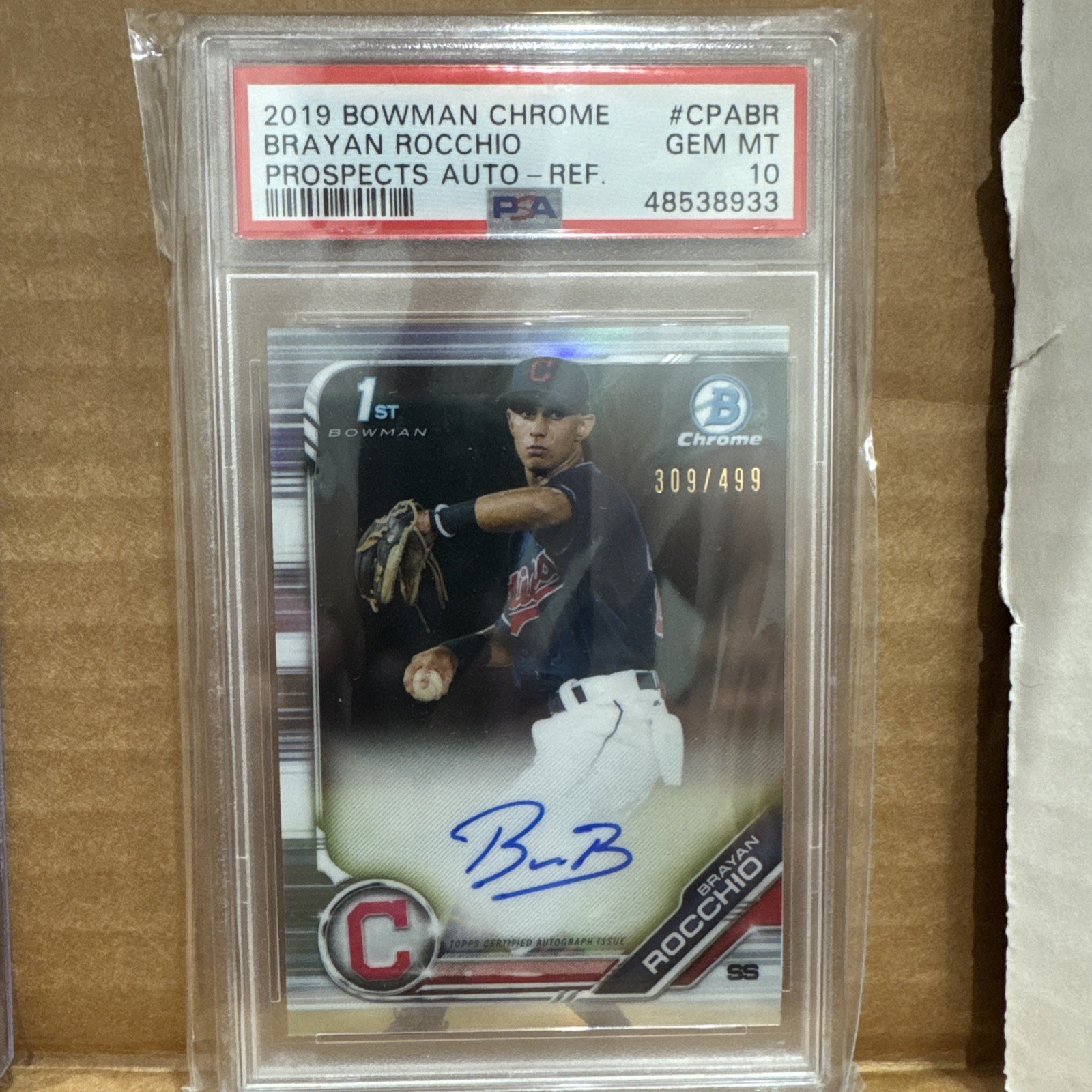 2019 Bowman Chrome Prospects Refractor 1st Auto /499 Brayan Rocchio PSA 10