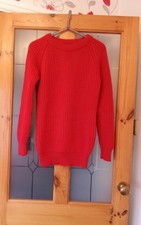 Woolovers Ladies Fisherman's Knit Style Red Cashmere Merino Wool  Jumper XS (10)