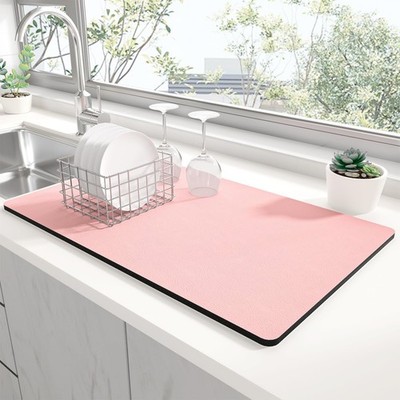 Dish Drying Mat for Kitchen Counter, 12 x 19'' Super Absorbent Drainer Pad Eas...
