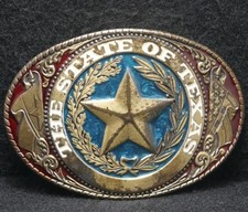XB15118 VINTAGE 1981  THE STATE OF TEXAS SEAL  COMMEMORATIVE BRASS BELT BUCKLE