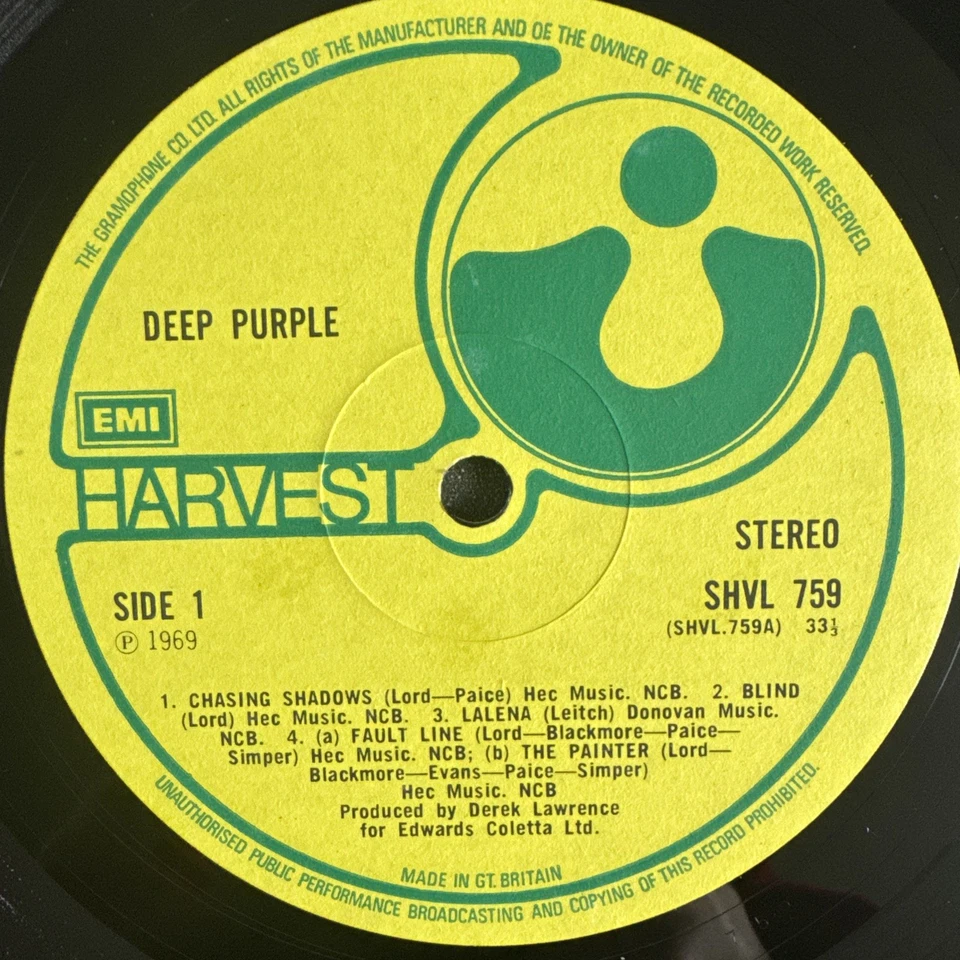DEEP PURPLE SELF TITLED VINYL LP HARVEST UK 1971 REPRESS A1/B2 EX CONDITION - Image 3 of 4