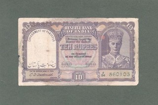 #Gobierno de Pakistán 10 rupias 1948 P 3 aVF Rey Jorge VI