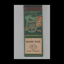Matchbook Cover Quaker State Motor Oil Care For Your Country