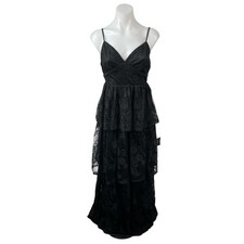 NEW Lulus Tier I Go Black Lace V Neck Sleeveless Tiered Maxi Prom Dress Size M