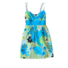 VTG Ruby Rox Dress Y2K Women Jr Size XL Blue Yellow Floral Summer Garden Party