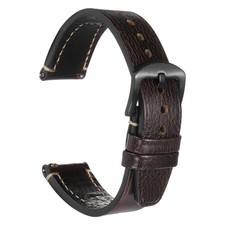 22mm Double-Sided Leather Watch Band with Grey Buckle Double Stitching, Brown