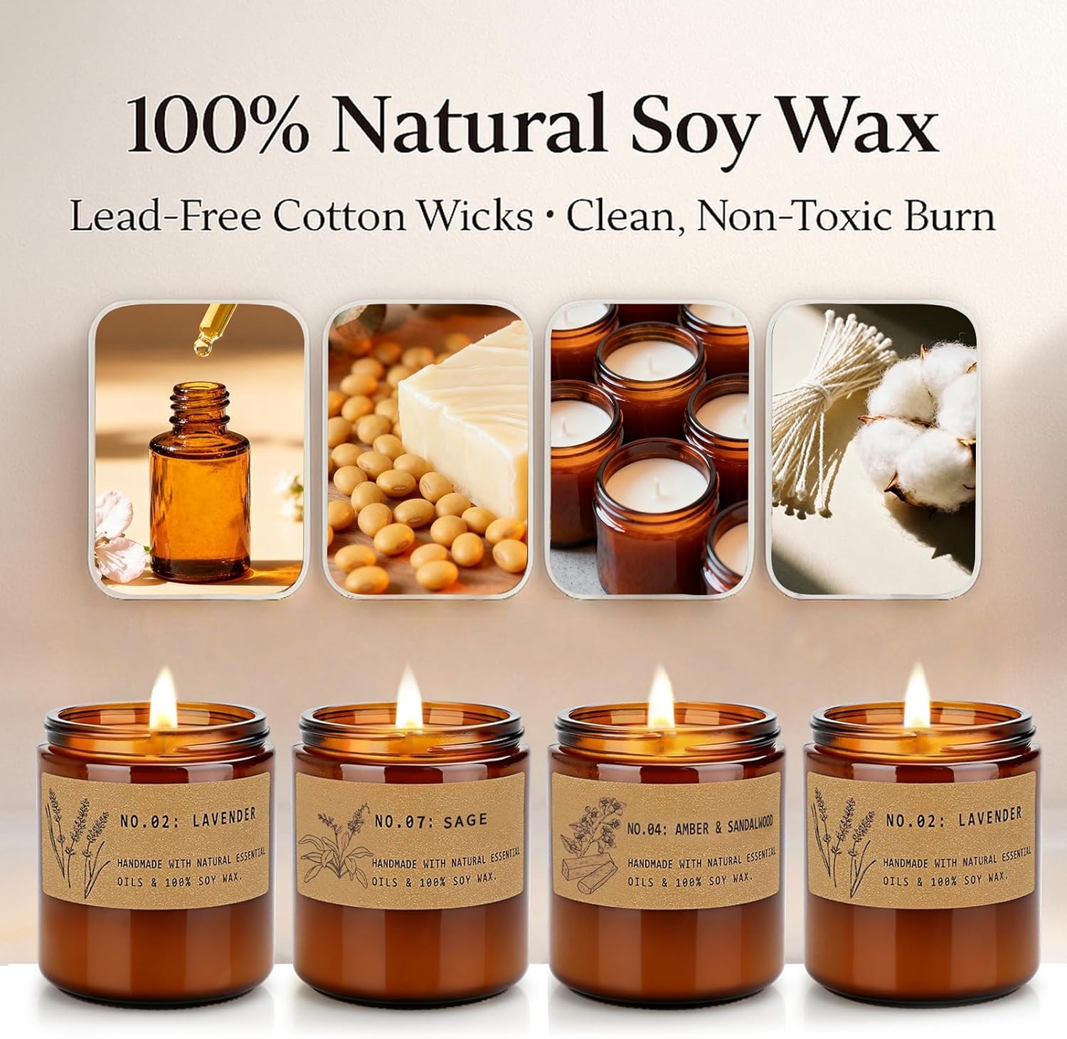 Christmas Candle Gifts for Women – Large Large, 4 Pack Amber Jar Candles Set 