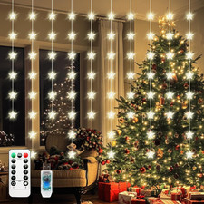 Warm White Star Curtain Lights with Remote - 70 LED Twinkle String Lights