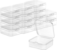 TRUEIN 15 Small Plastic Boxes with Lids, Mini Clear Bead Storage Containers, Sq