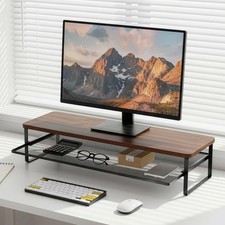 Vintage Monitor Desk Stand Riser Wood Desktop Storage Organiser Shelf UK