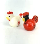 Vintage Fisher Price little people 2 CHICKENS for farm red Rooster and white Hen