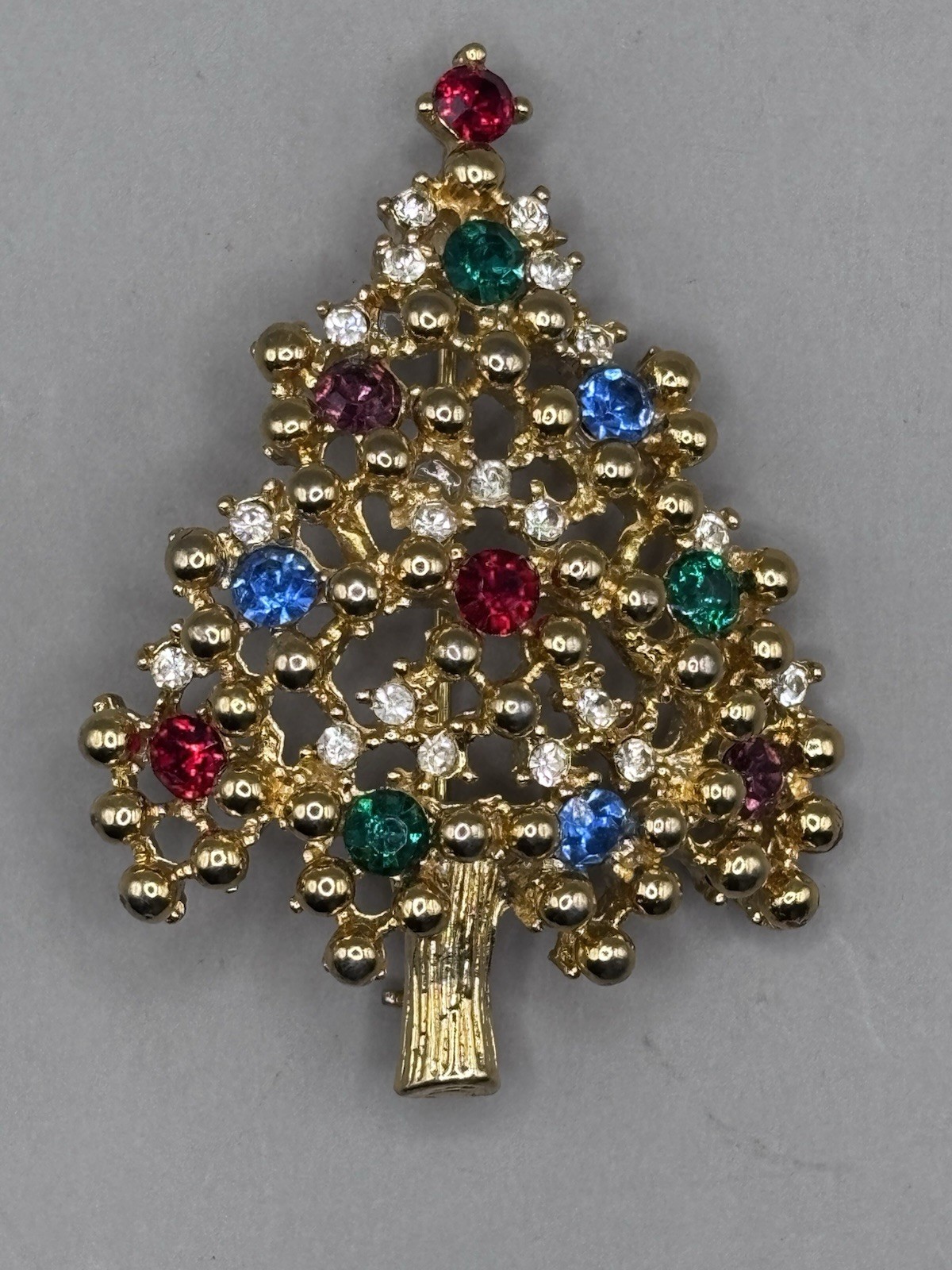 Vintage Eisenberg Ice Christmas Tree Brooch Pin Rhinestones