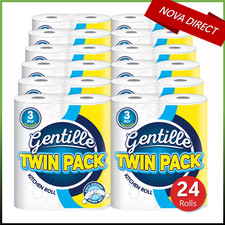 Gentille Kitchen Roll Twin 3PLY Towel Paper Rolls Strong Absorbent Durable White