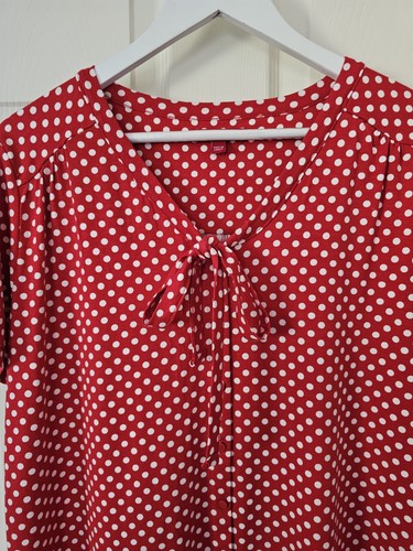 Joe Browns Top Red & White Polka Dot Size 16 Tie Neck Button Front Jersey - Picture 2 of 11