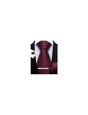  Plaid Ties for Men Silk Checkered Necktie and Pocket Square Burgundy Dots