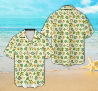 Happy St. Patrick's Day Aloha Shirt Shamrock Irish Green Clover Men's