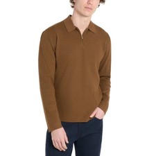 NWOT MENS MEDIUM TAN HICKEY FREEMAN KNIT PULLOVER 1/4 ZIP SWEATER POLO