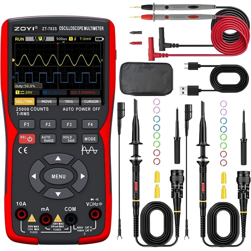 3 in 1 Handheld Oscilloscope Automotive Dual Channel 50MHz with Digital