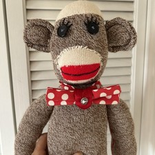 Large Hand Stitched Sock Monkey ...w/ bow tie, button eyes, ..Charming 23" tall