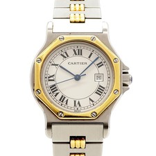 Reloj pulsera Cartier Santos Octagon LM Godron esfera blanca unisex raro