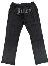 Y2K Juicy Couture High Rise Wide Leg Pants in Black Velour Size L 