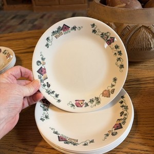 Corelle GARDEN HOME BIRDHOUSE Bread / Dessert Plates 6.75” 6pc!!