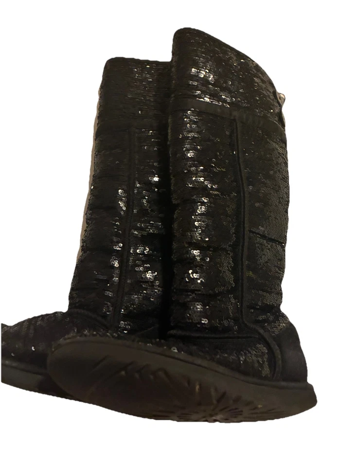 UGG AUSTRALIA ~ Botas de lentejuelas negras brillantes Bailey por encima de la rodilla ~ MUJER TALLA 6  Foto 3 de 4