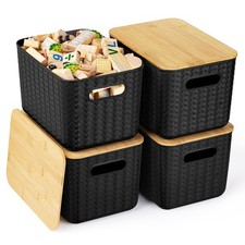 4 Pack Storage Bins with Bamboo Lids,Stackable Box for Organization