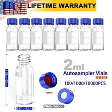 100/10000Pcs 2ml Autosampler Vial+Screw Caps 9-425 Glass Vials HPLC Sample Vials