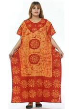 Boho Caftan/Kaftan Yellow Red ASSORTED PRINT OneSize Batik Casual Maxi Nightie
