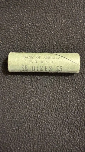 1963-P UNC. 50 ROOSEVELT DIMES 90% SILVER $5 ROLL (OBW) BANK OF AMERICA READ